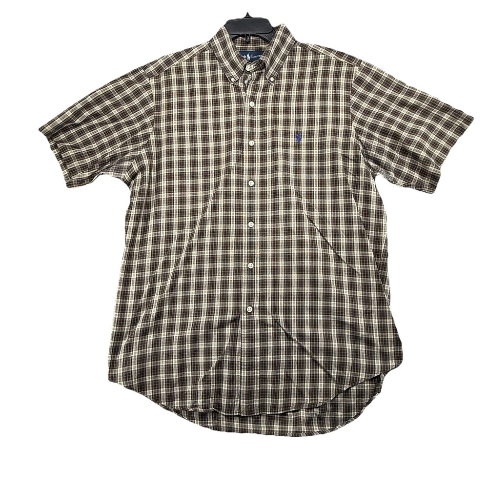 Vintage Ralph Lauren Shirt Mens Large Plaid Button Up Classic Pony Brown - Picture 2 of 6